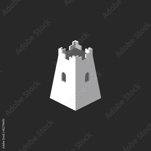 Tower abstract 3D logo, mockup castle icon