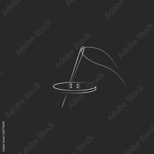 Needle, button, thread object, mockup tailor or seamstress logo