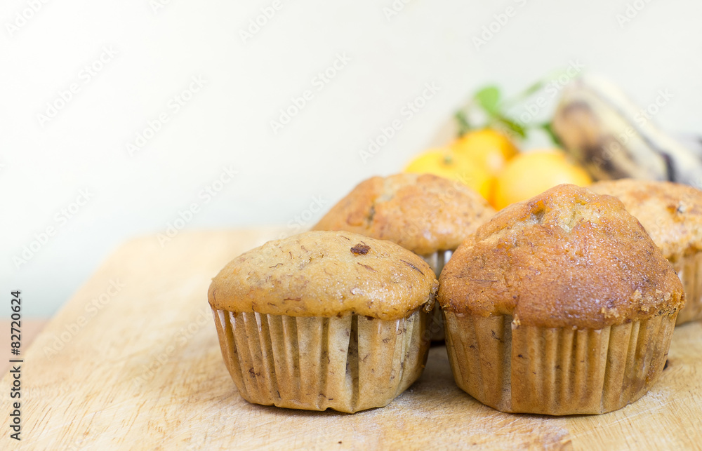 closeup banana cake and orange background,selection focus point closeup banana cake and orange background,selection focus point