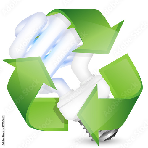 Energy saving fluorescent light bulb with recycle sign