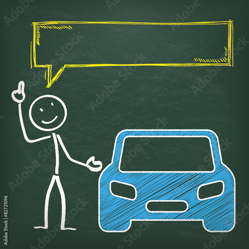 Kreidetafel Strichmännchen Auto Sprechblase