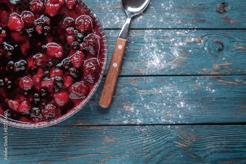 Berry pie on a wooden table