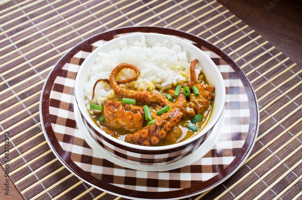 Octopus curry with rice and chives Octopus curry with rice and chives