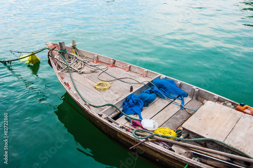 fishing boat on a calm sea.