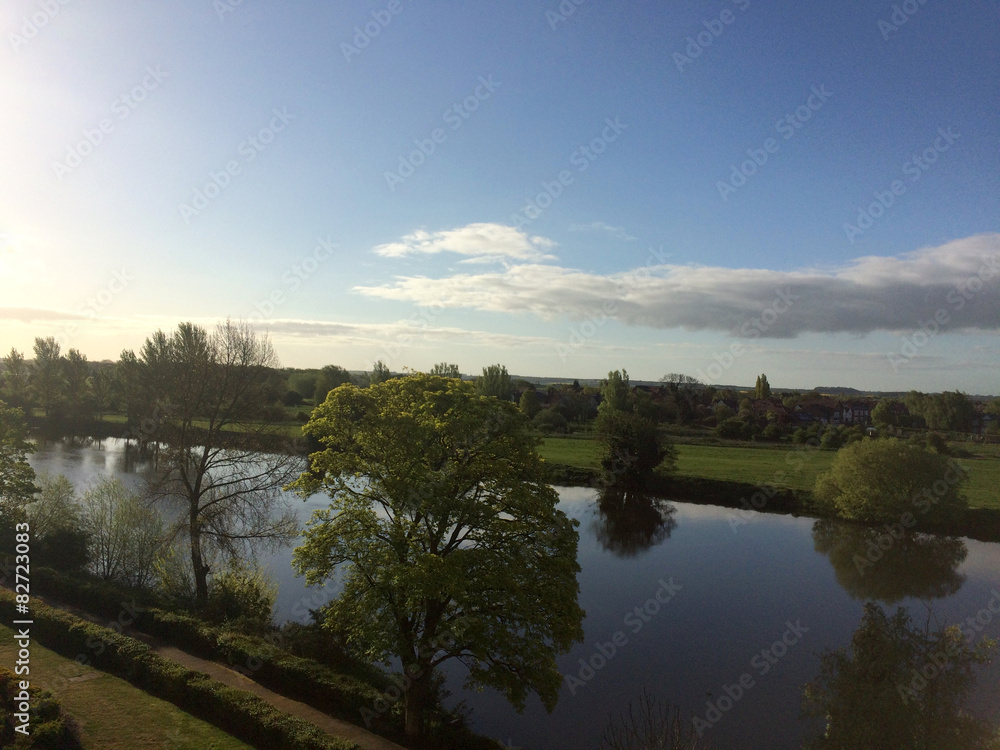 Early spring morning over the river Trent with mirroring effect