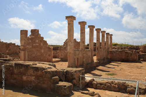 Cyprus. Antique columns on the excavation of the old town 