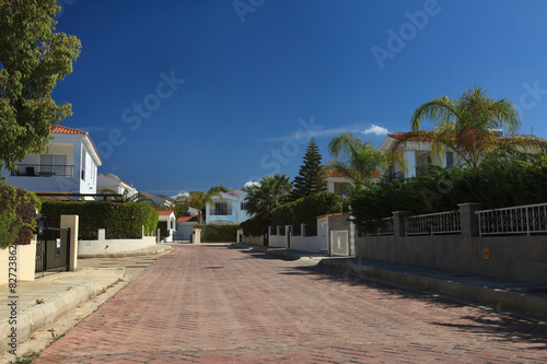 typical street with beautiful villas in Cyprus 