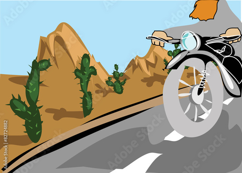 biker rides on the highway. Vector