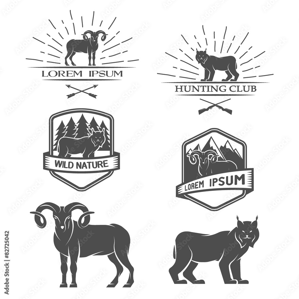 Naklejka premium Sheep and lynx. Posters, labels, emblem.