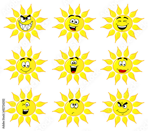 Cartoon Sonnen mit verschiedenen Gesichtern