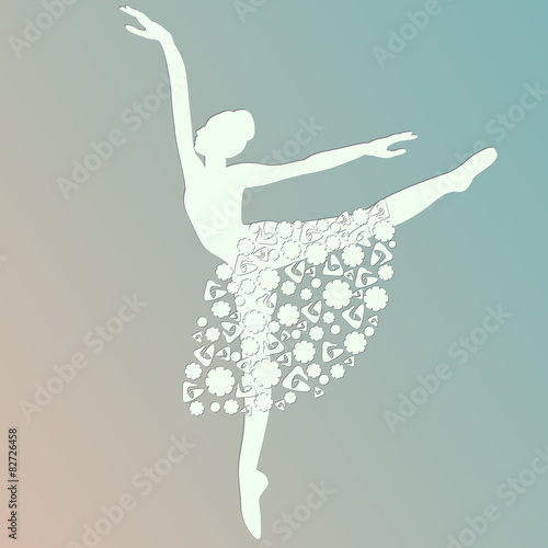 ballerina dancing, white silhouette, isolated vector,