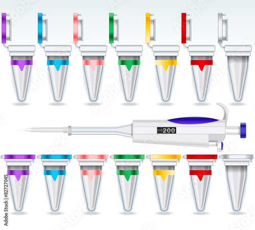 Eppendorf Opened and Closed Multicolor Set and Micropipette