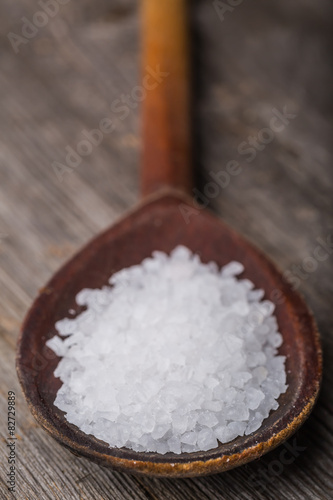 Sea salt on a wooden spoon