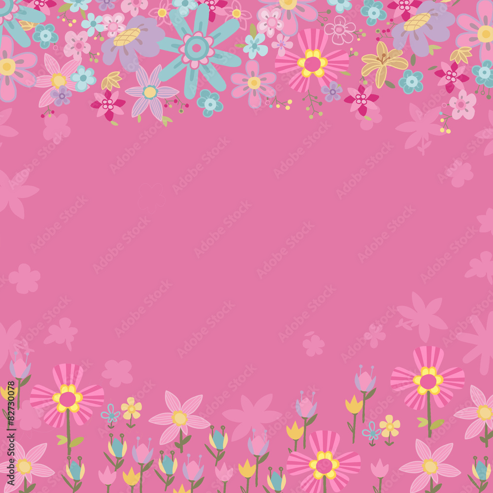 Collection of colorful flowers on a pink square frame