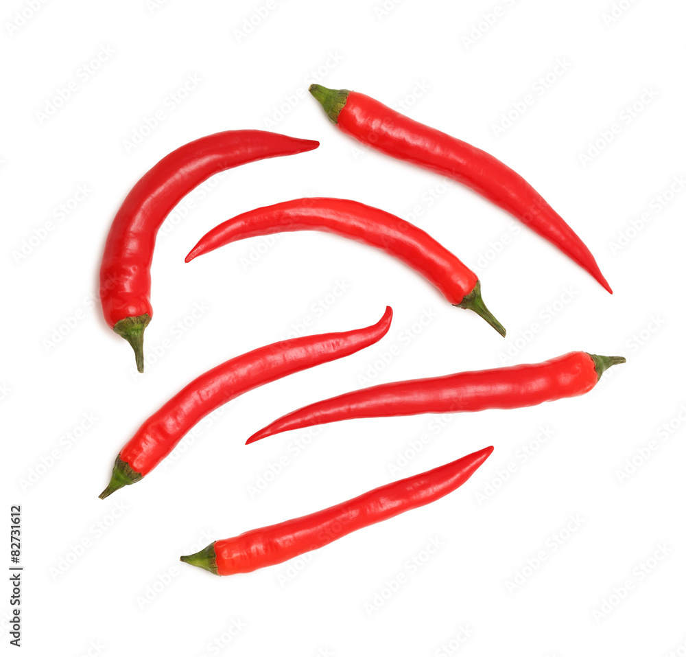 Top view of chili peppers (isolated)