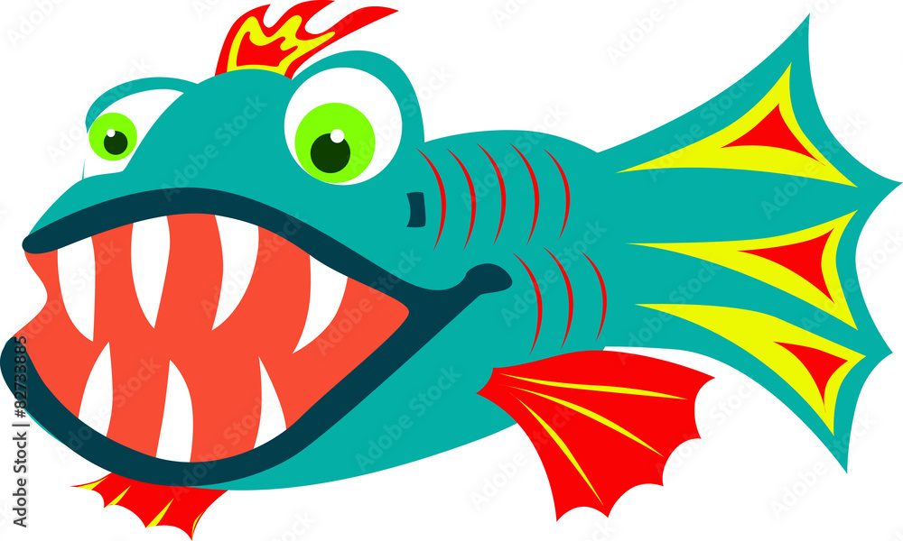 Cartoon colorful fish with big, sharp teeth. Stock Vector | Adobe Stock