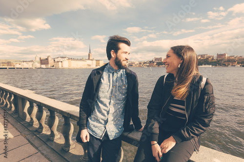 Canvas Print Young hipster couple visiting Stockholm