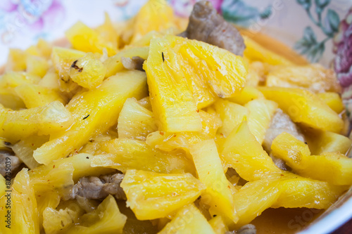 Stir Fried Pineapple Fruit with Pork in Thai Style