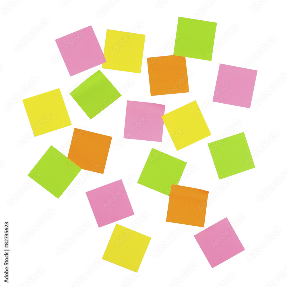 Blank, coloured note it stickers, on a white background Blank, coloured note it stickers, on a white background