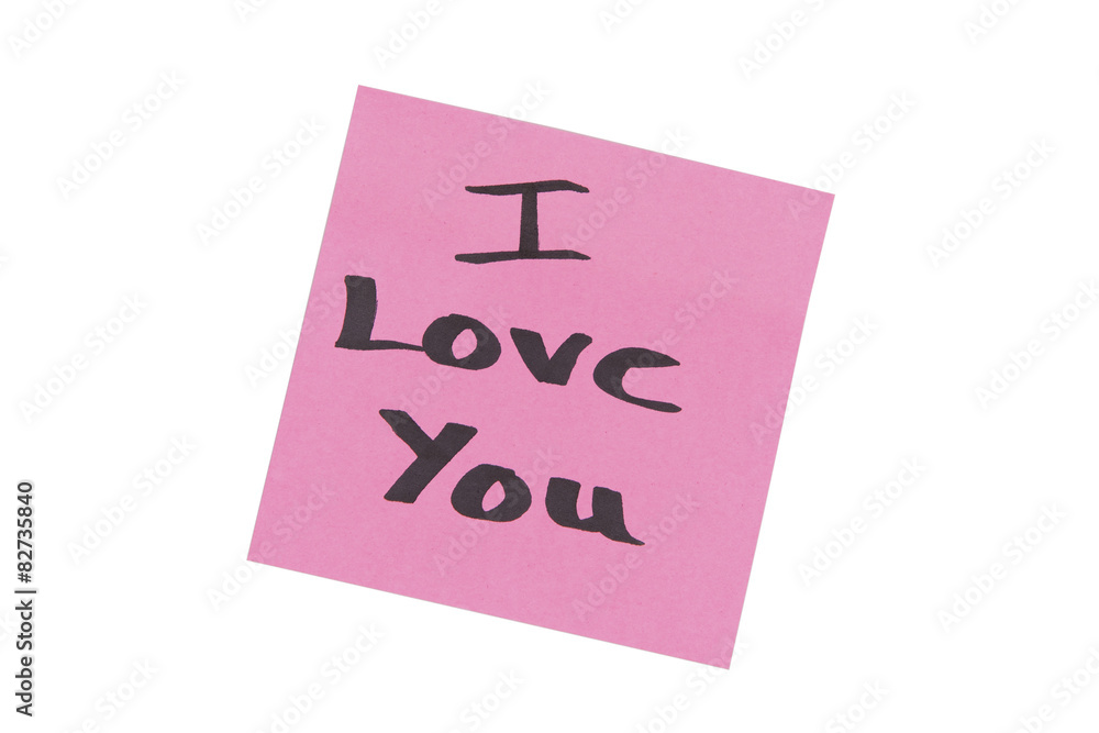 Coloured note it sticker saying I Love You Coloured note it sticker saying I Love You