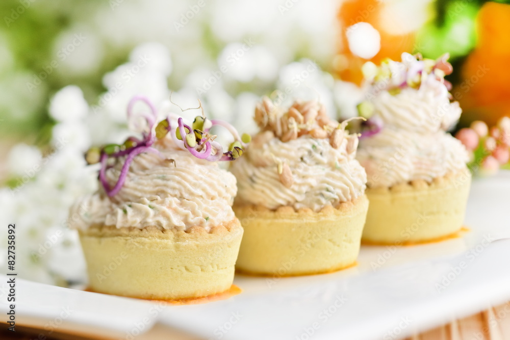 Assorted savoury holiday snacks on plate Assorted savoury holiday snacks on plate