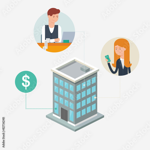 Bank with businessmen inside, business concept