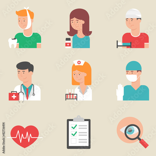 Set of flat style vector medicine icons
