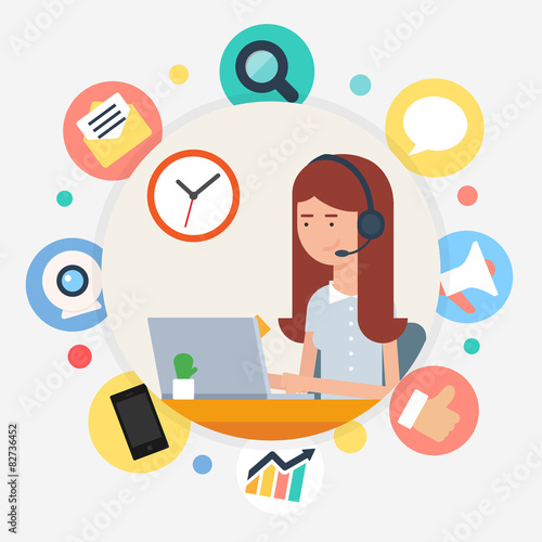 Call center operator, vector illustration flat style