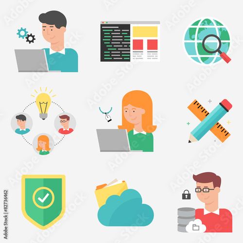 Set of flat style vector information technology and web