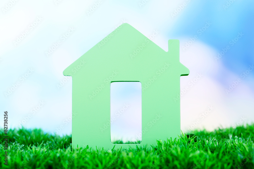 Toy house on grass on natural background Toy house on grass on natural background