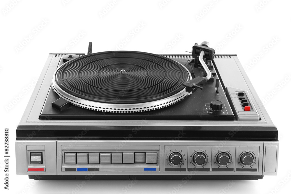 Fototapeta premium Vintage turntable vinyl record player isolated on white
