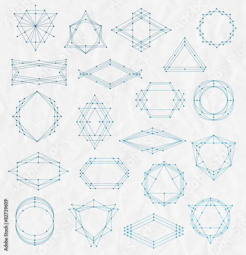 Set of Line art hipster frames on a creased paper background