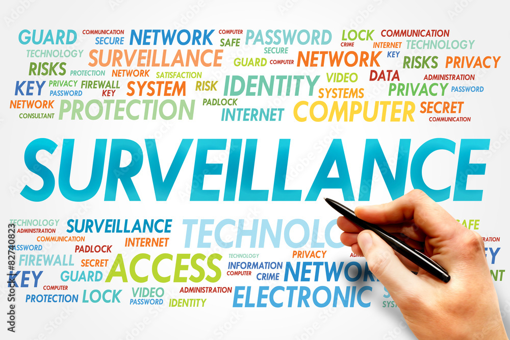 Surveillance word cloud, security concept Surveillance word cloud, security concept