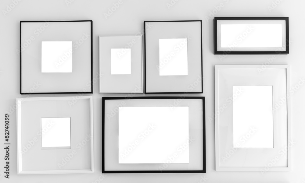 Blank picture frame template set on wall ( with separate layer c Blank picture frame template set on wall ( with separate layer c