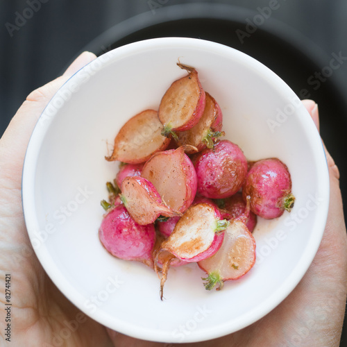 CloseUp of Roasted Radishes in a Small Bowl