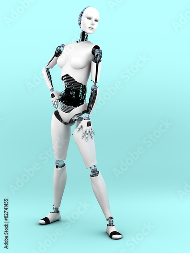 Robot woman posing.