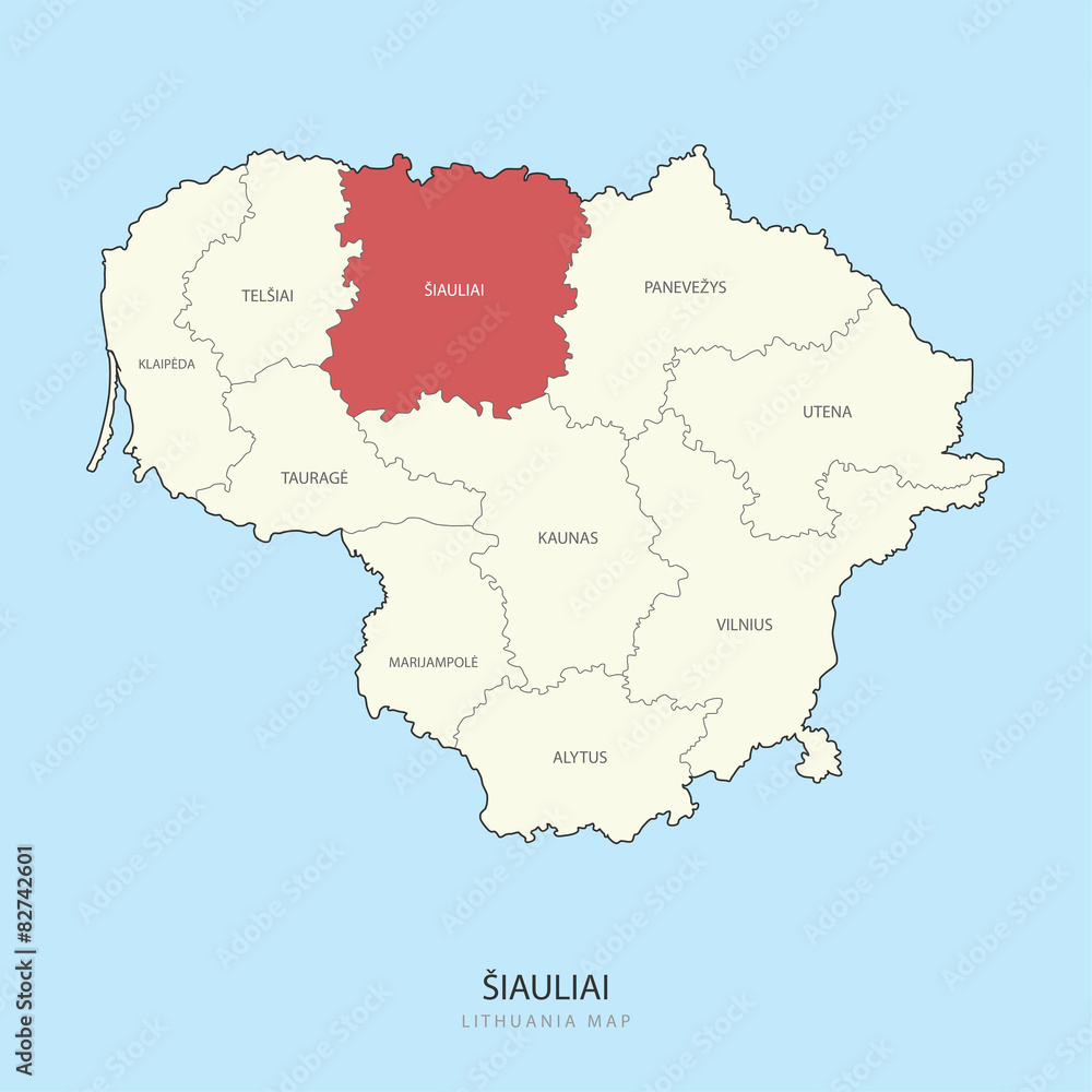 Siauliai Lithuania Map Region County Vector Illustration 