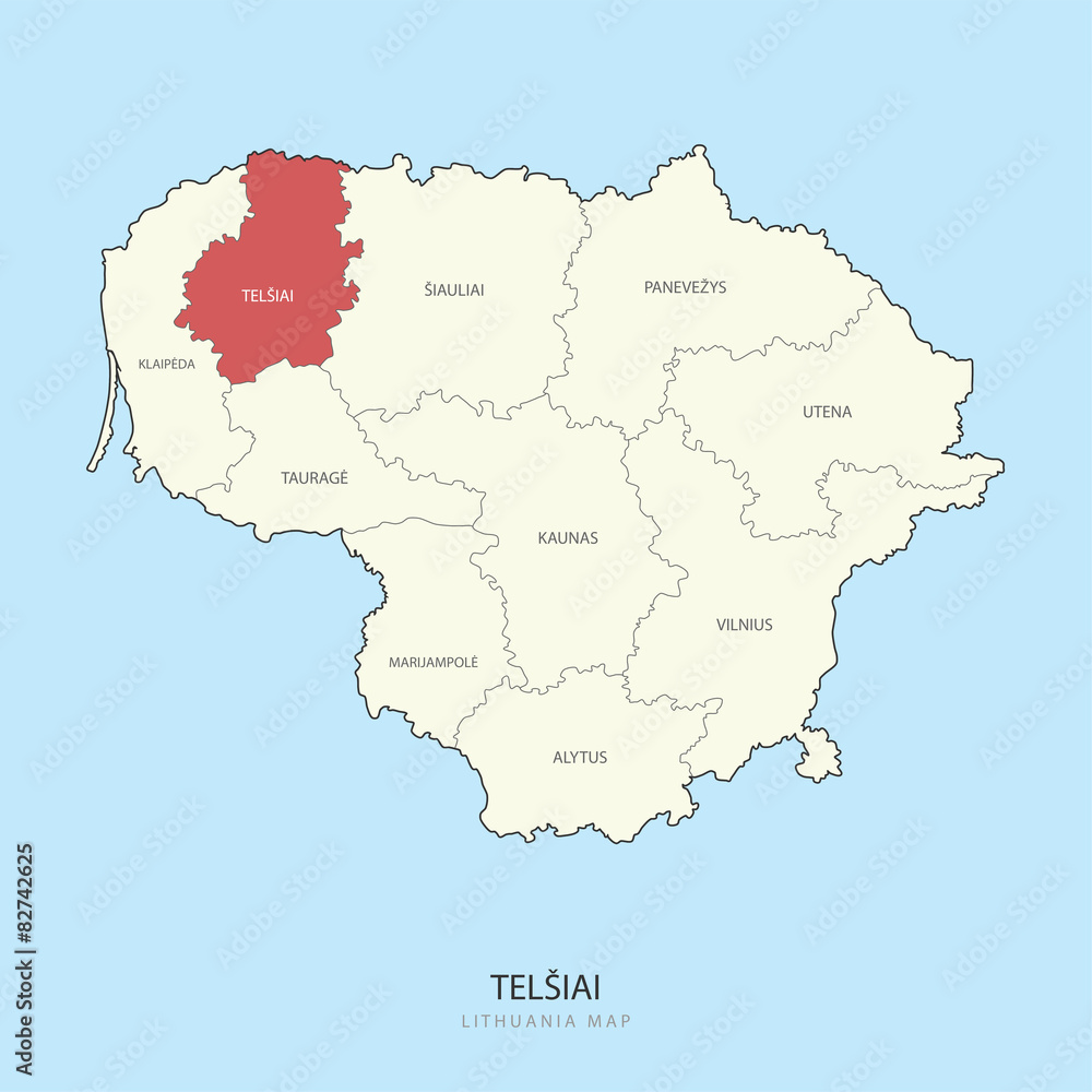 Telsiai Lithuania Map Region County Vector Illustration