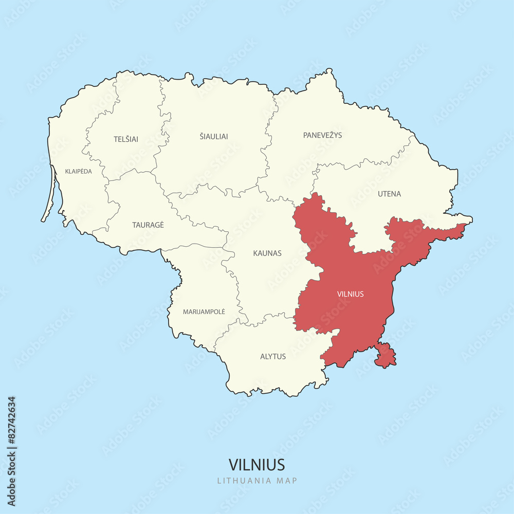 Vilnius Lithuania Map Region County Vector Illustration