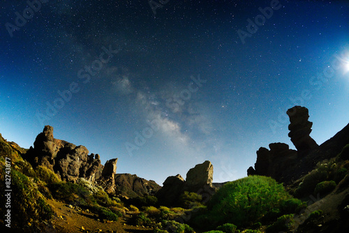night sky with milky way on teide crater, tenerife