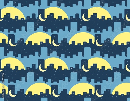 A seamless background with the night and day city.