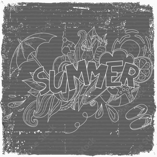 Summer doodle pattern, beach, summer vacation.