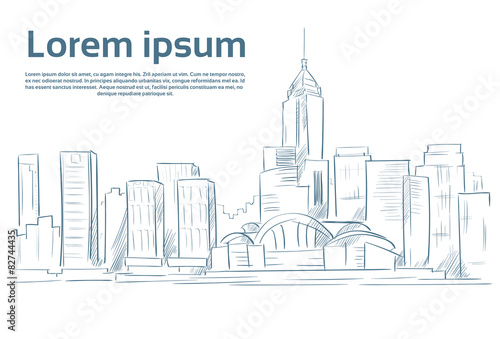 City Skyscraper Sketch View Cityscape Skyline Vector