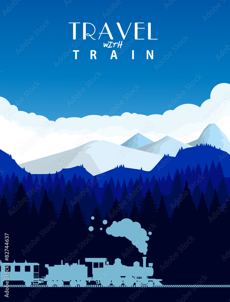 Plakat Travel with train background