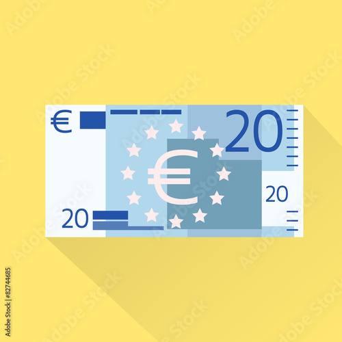 Euro Banknote Flat Design with Shadow Vector