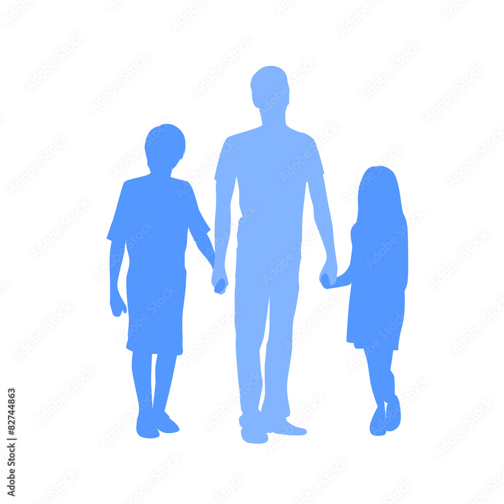 Family Silhouette Father With Two Kids Holding Hands Stock Vector Adobe Stock