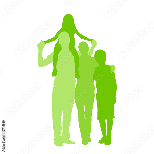 Family Silhouette  Full Length Couple with Two Kids Embracing