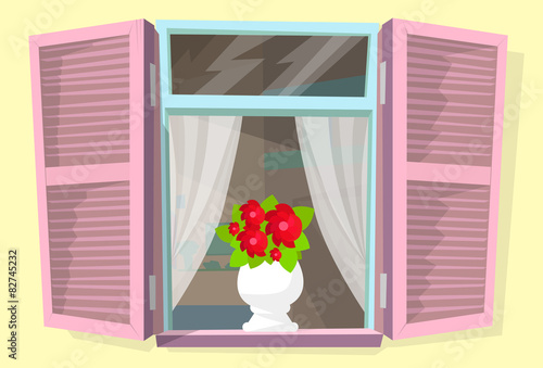 Window Shutters Flower Retro Blinds Isolated Vector