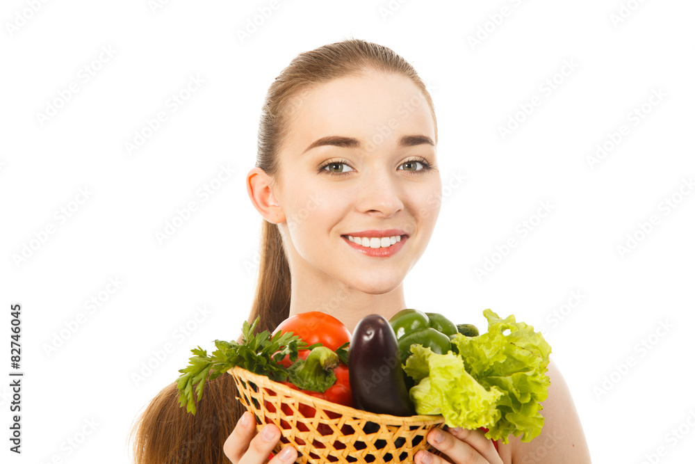 beautiful woman with vegetables isolated beautiful woman with vegetables isolated