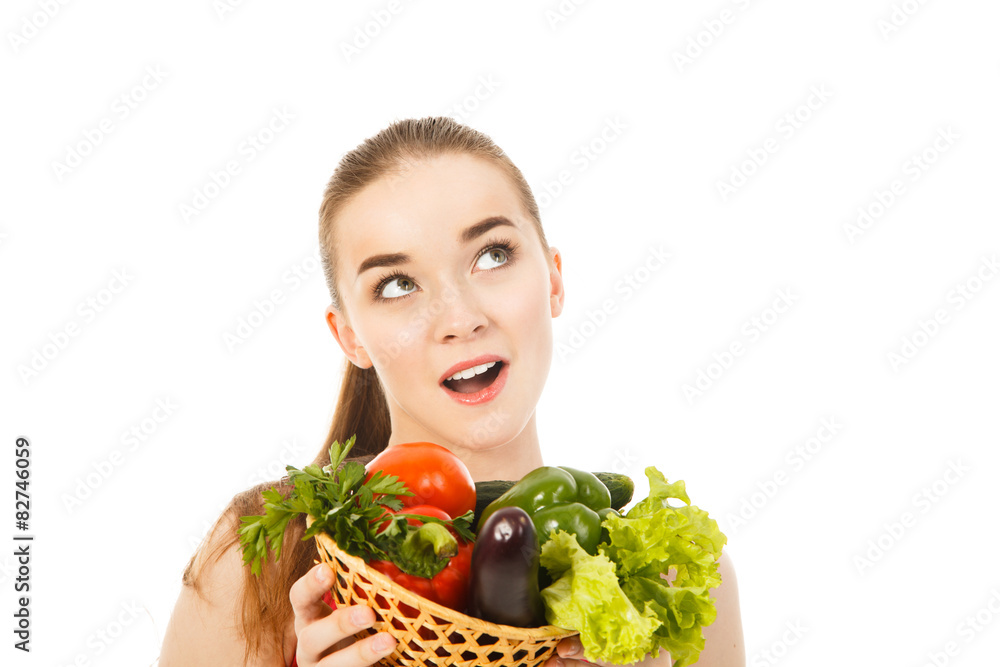 beautiful woman with vegetables isolated beautiful woman with vegetables isolated